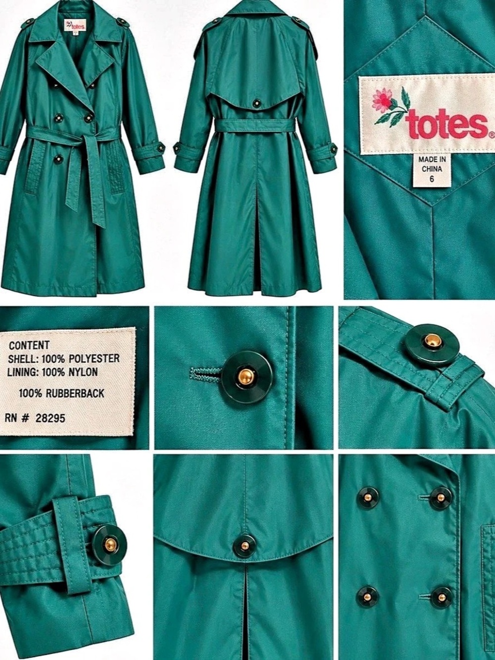 totes Trench Coat in Green Size 6 Like New
